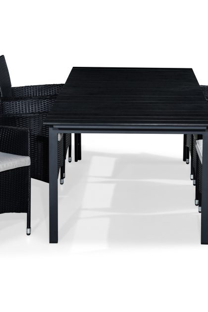 Matgrupp utomhus tunis 220-280x90 + 6 thor fåtölj m dyna - svart|offwhite