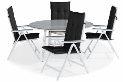 Matgrupp utomhus tunis 140 rund + 4 monaco light stol m dyna - vit|grå|svart