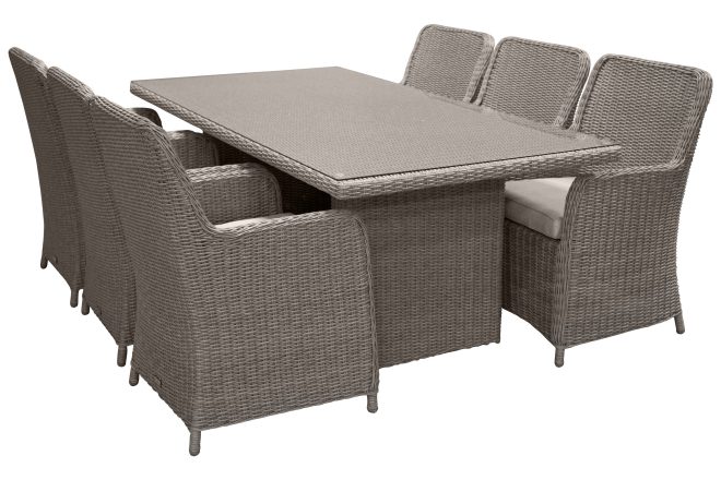 Wembley matgrupp utomhus 200 cm + 6 utestolar - grå