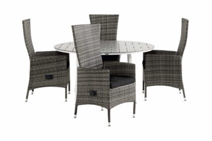 Matgrupp utomhus tunis 140 rund + 4 jenny fåtölj m dyna - vit|grå|svart