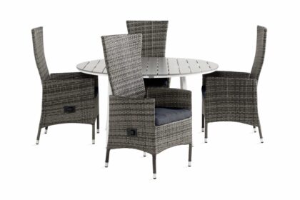 Matgrupp utomhus tunis 140 rund + 4 jenny fåtölj m dyna - vit|grå