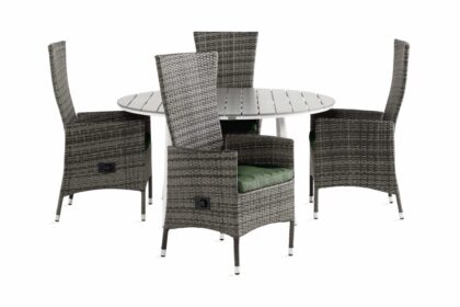 Matgrupp utomhus tunis 140 rund + 4 jenny fåtölj m dyna - vit|grå|grön