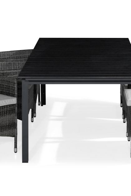 Matgrupp utomhus tunis 205x90 + 6 thor fåtölj m dyna - svart|grå
