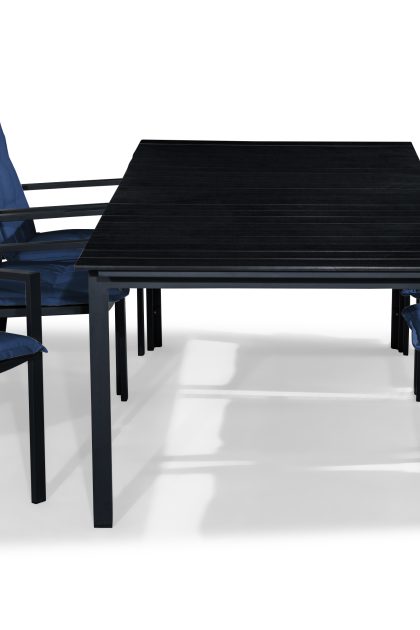 Matgrupp utomhus tunis 220-280x90 + 6 stapelstolar m dyna - svart|blå