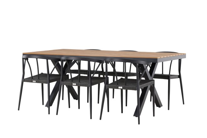 Matgrupp utomhus garcia 200 cm + 6 st stina matstolar svart -