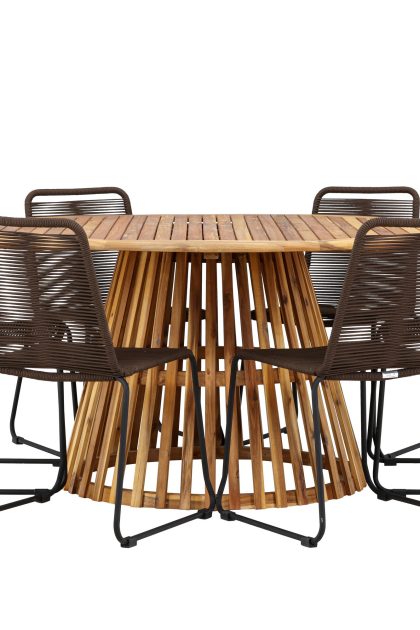 Matgrupp Utomhus Tucumán Rund 150 cm + 6 st Lindos Matstolar Brun -