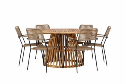 Matgrupp utomhus tucumán rund 150 cm + 6 st hochanas matstolar svart -