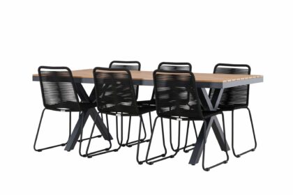 Matgrupp utomhus garcia 200 cm + 6 st linero matstolar svart -