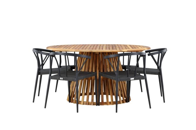 Matgrupp utomhus tucumán rund 150 cm + 6 st stina matstolar svart -