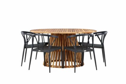 Matgrupp utomhus tucumán rund 150 cm + 6 st stina matstolar svart -