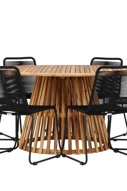 Matgrupp Utomhus Tucumán Rund 150 cm + 6 st Linero Matstolar Svart -
