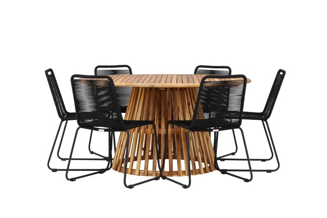 Matgrupp utomhus tucumán rund 150 cm + 6 st linero matstolar svart -