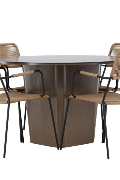 Matgrupp utomhus santa fe rund 120 cm + 4 st hochanas matstolar svart/brun -