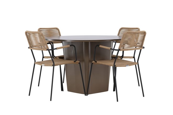 Matgrupp utomhus santa fe rund 120 cm + 4 st hochanas matstolar svart/brun -