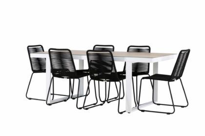 Matgrupp utomhus merlo 200 cm + 6 st linero matstolar svart/vit -