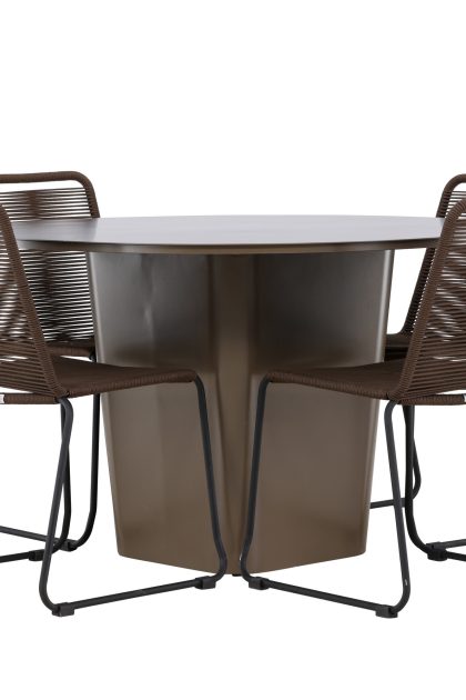 Matgrupp utomhus santa fe rund 120 cm + 4 st lindos matstolar brun -