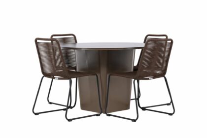 Matgrupp utomhus santa fe rund 120 cm + 4 st lindos matstolar brun -