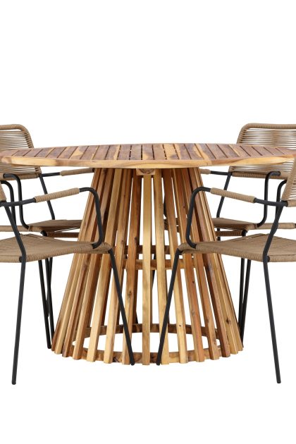 Matgrupp utomhus lumpur rund 120 cm + 4 st hochanas matstolar svart -