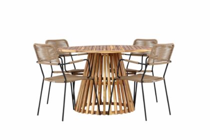Matgrupp utomhus lumpur rund 120 cm + 4 st hochanas matstolar svart -