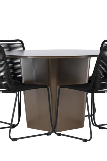 Matgrupp Utomhus Santa Fe Rund 120 cm + 4 st Linero Matstolar Svart/Brun -