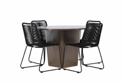 Matgrupp utomhus santa fe rund 120 cm + 4 st linero matstolar svart/brun -