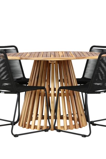 Matgrupp utomhus lumpur rund 120 cm + 4 st linero matstolar svart -