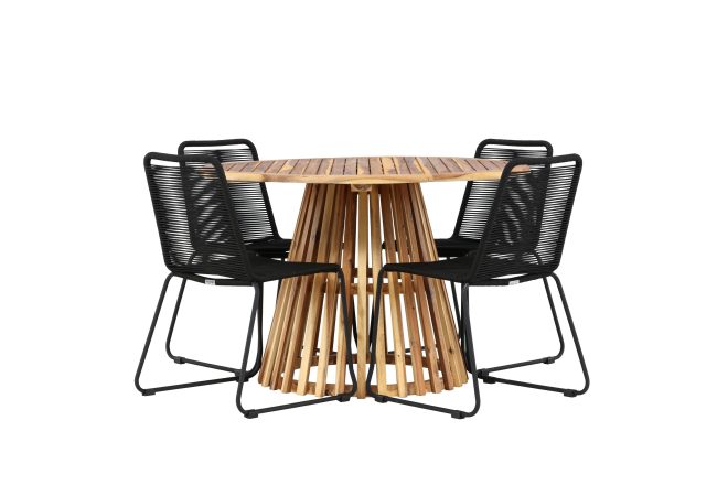 Matgrupp utomhus lumpur rund 120 cm + 4 st linero matstolar svart -