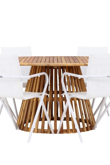 Matgrupp Utomhus Tucumán Rund 150 cm + 6 st Alling Matstolar Vit -