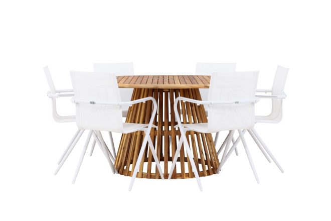 Matgrupp Utomhus Tucumán Rund 150 cm + 6 st Alling Matstolar Vit -