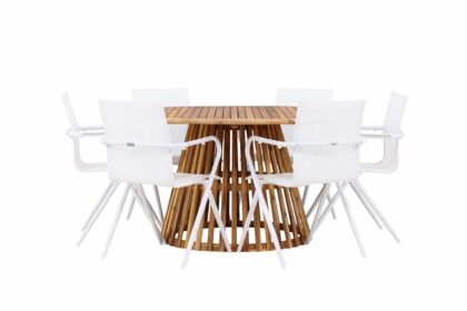 Matgrupp utomhus tucumán rund 150 cm + 6 st alling matstolar vit -