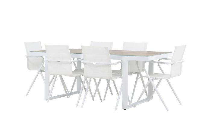 Matgrupp utomhus merlo 200 cm + 6 st alling matstolar vit -