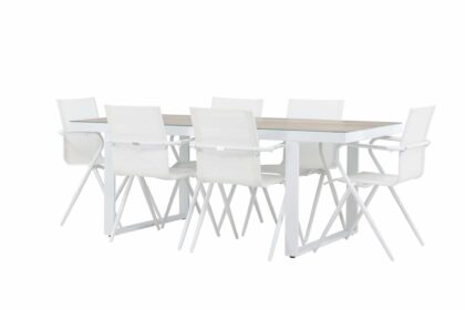 Matgrupp utomhus merlo 200 cm + 6 st alling matstolar vit -