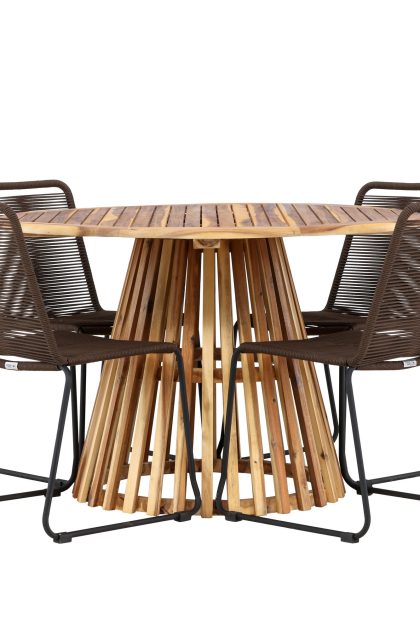Matgrupp utomhus lumpur rund 120 cm + 4 st lindos matstolar brun -