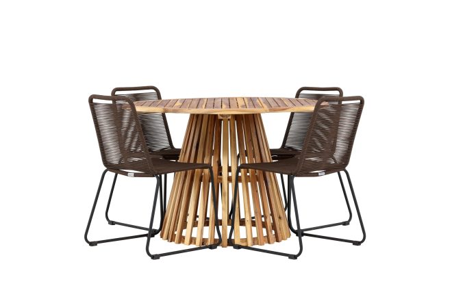 Matgrupp Utomhus Lumpur Rund 120 cm + 4 st Lindos Matstolar Brun -