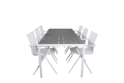 Break matgrupp utomhus 205cm + 6 alina matstolar utomhus - grå/vit