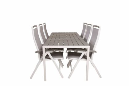Break matgrupp utomhus 205 cm + 6 st albany positionssutestolar - grå /vit