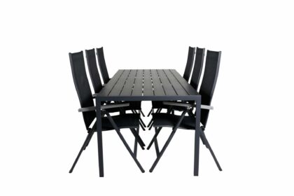 Break matgrupp utomhus 205cm + 6 albany positionsstolar svart/grå - venture home