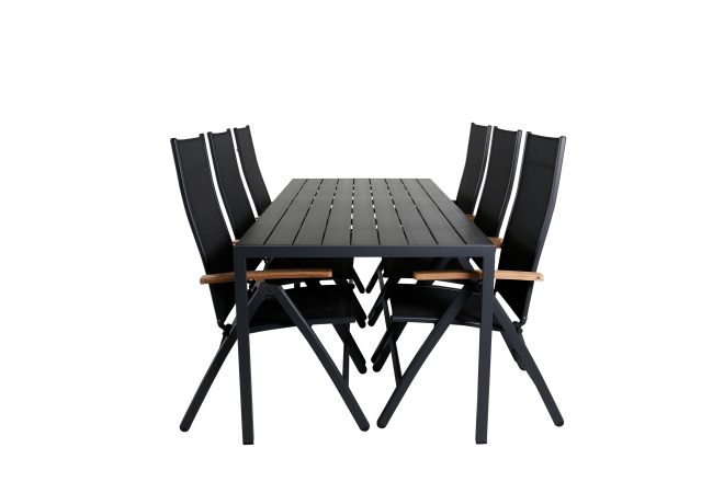 Break matgrupp utomhus 205cm + 6 panama positionsstolar svart/grå - venture home