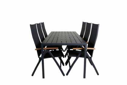 Break matgrupp utomhus 205cm + 6 panama positionsstolar svart/grå - venture home