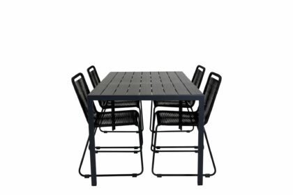 Break matgrupp utomhus 150cm + 4 lindos stapelbara matstolar utomhus - svart