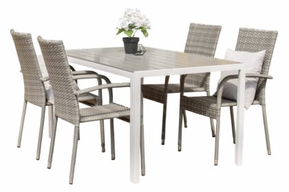 Break matgrupp utomhus + 4 utestolar - grå/vit