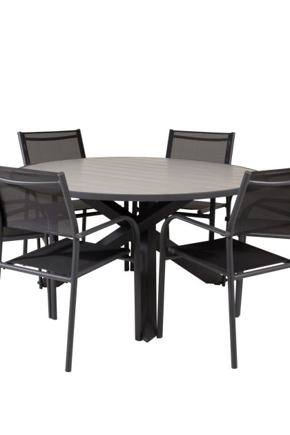 Parma matgrupp utomhus 140 cm rund med 6 santorini utestolar - svart