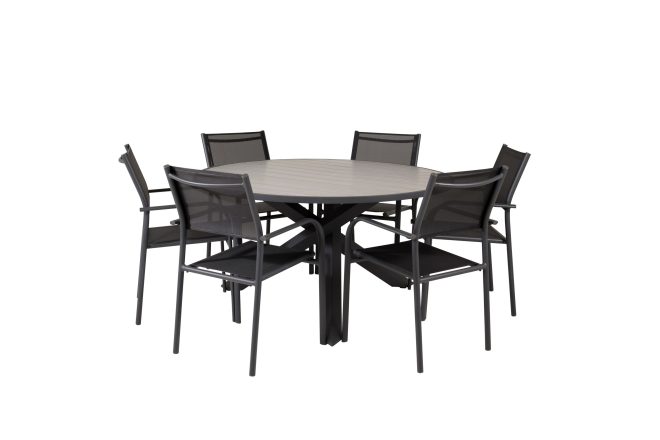 Parma matgrupp utomhus 140 cm rund med 6 santorini utestolar - svart