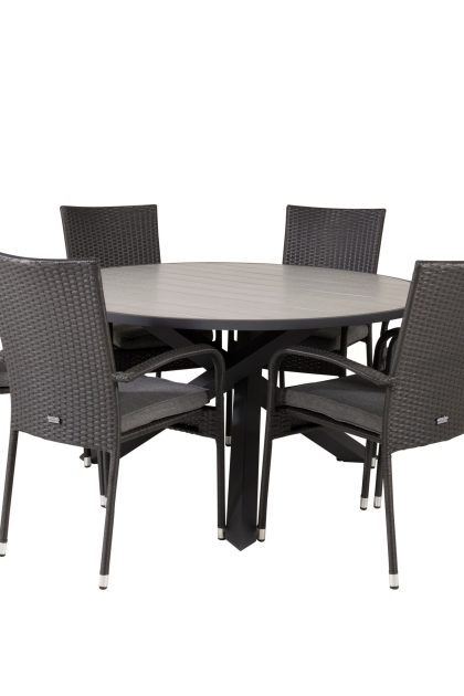 Parma matgrupp utomhus 140 cm rund med 6 anna utestolar - svart