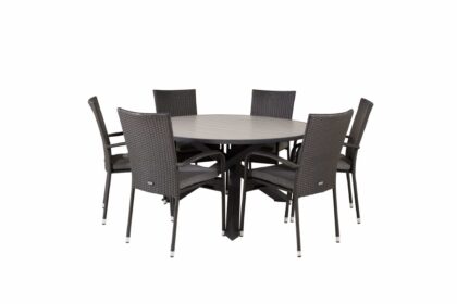 Parma matgrupp utomhus 140 cm rund med 6 anna utestolar - svart