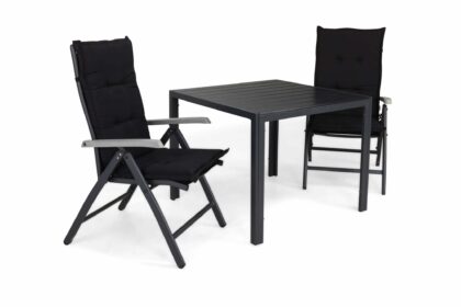 Matgrupp utomhus tunis 90x90 + 2 monaco lyx positionsstol m dyna - svart|grå