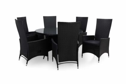 Matgrupp utomhus thor Ø140 + 6 jenny ställbar fåtölj m dyna - svart|svart|grå