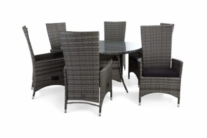 Matgrupp utomhus thor Ø140 + 6 jenny ställbar fåtölj m dyna - grå|grå|svart