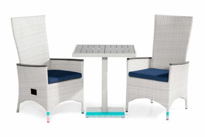 Caféset bahamas 70x70 + 2 jenny lyx fåtölj ställbar m dyna - vit|grå|blå