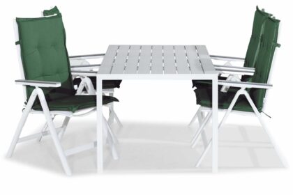 Matgrupp utomhus tunis 150x90 + 4 monaco light positionsstol m dyna - vit|grå|grön